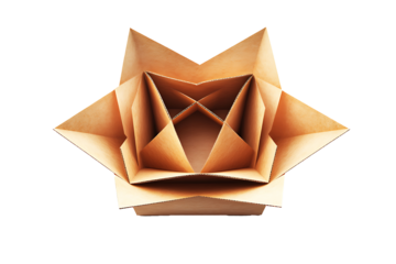 Brown paper origami star folded craft isolated on white background