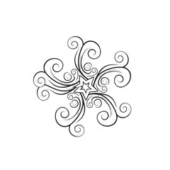 Intricate black swirl starburst decorative motif with curling tendrils design for graphic projects.