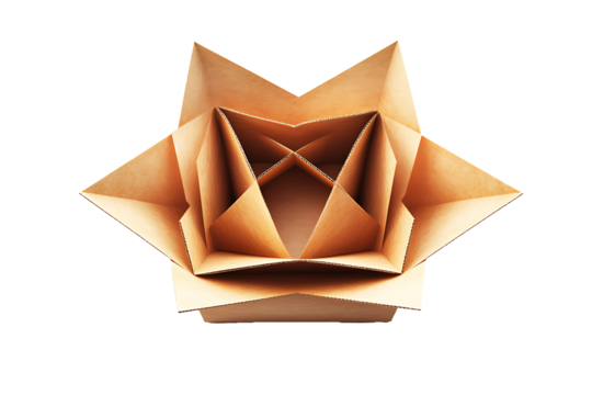 Brown paper origami star folded craft isolated on white background