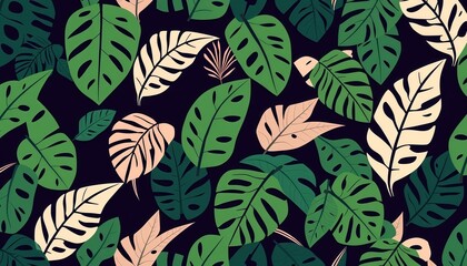Dark Tropical Jungle Leaf Style Seamless Pattern