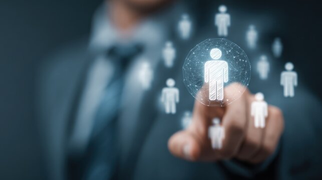 Hand touching interconnected people network diagram - Powered by Adobe