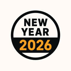 Minimalist Round Black And Gold New Year 2026 Badge Label Design
