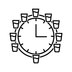 Hydration reminder clock with water glasses, perfect for daily drinking schedule management