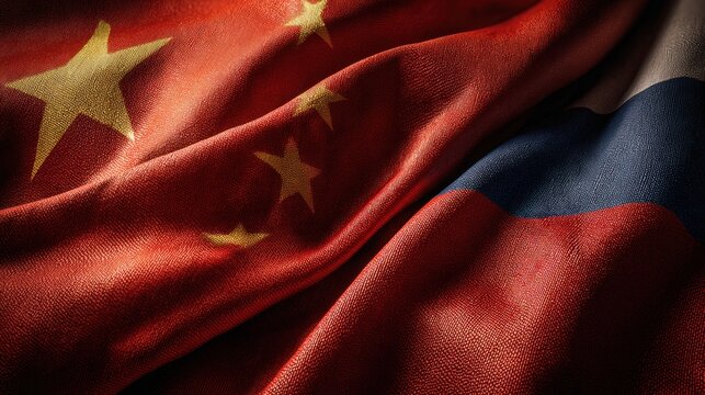 China and Russia Flags in Soft Light Highlighting Diplomatic Harmony