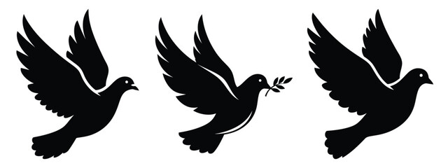 christmas dove silhouette vector icon set
