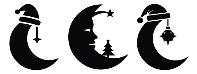 Obraz premium christmas moon silhouette vector icon set