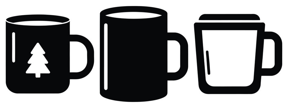 christmas mug silhouette vector icon set