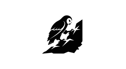 Stylized Silhouette of an Owl Perched on a Rock Formation.