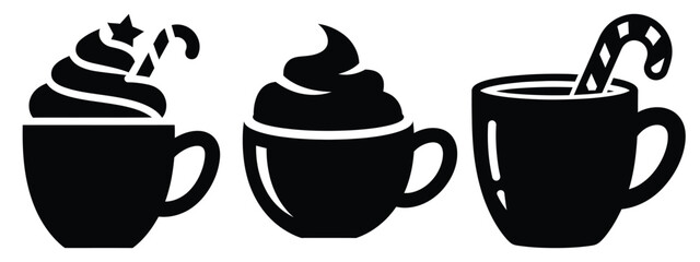 holiday cocoa mug silhouette vector icon set