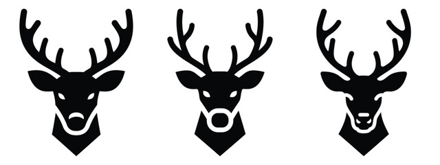 reindeer head silhouette vector icon set