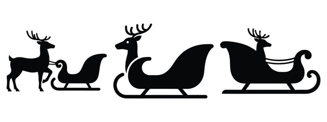 reindeer sleigh silhouette vector icon set