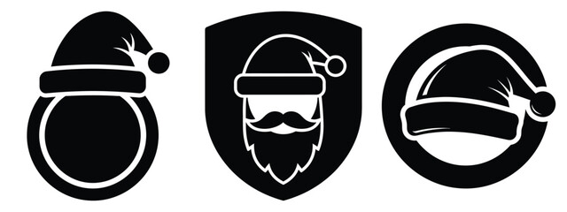 santa badge silhouette vector icon set