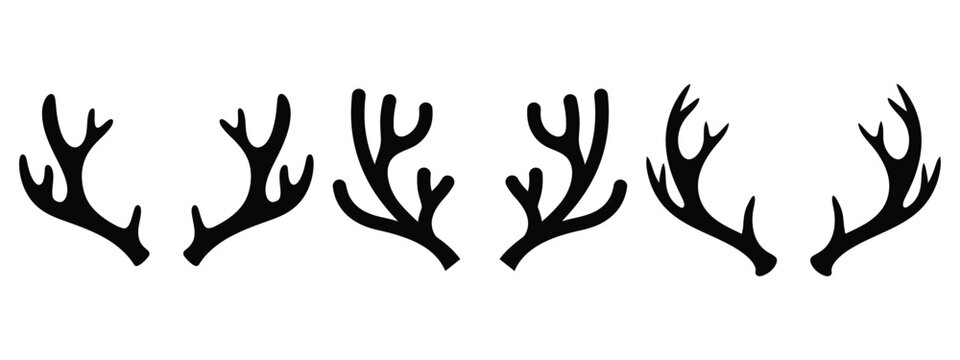 reindeer antlers silhouette vector icon set