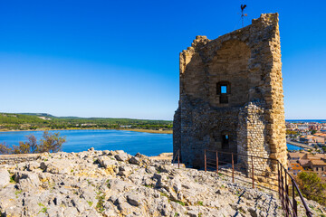 Ruins of the Barberousse Tower overlooking the village of Gruissan
