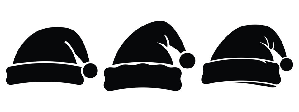 santa hat silhouette vector icon set