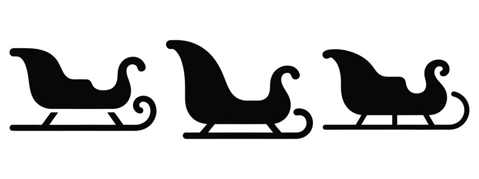 santa sleigh silhouette vector icon set