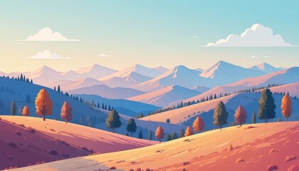 Soft Golden Sunset Over warm Mountain Hills