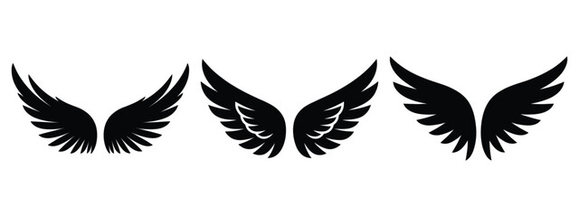 angel wings silhouette vector icon set