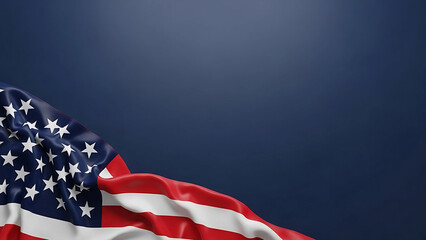 American flag waving against a blue background