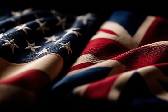 United States and United Kingdom Flags in Dramatic Lighting