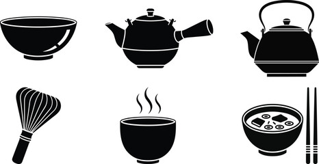 Japanese Tea Ceremony Utensils Silhouette Collection