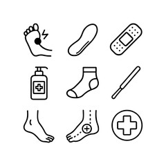 Foot care and medical treatment icons