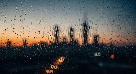 Rainy City Evening - Blurred Skyline View Through Wet Window
A moody and atmospheric photograph capturing the blurred skyline of a major city at dusk or dawn