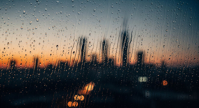 Rainy City Evening - Blurred Skyline View Through Wet Window
A moody and atmospheric photograph capturing the blurred skyline of a major city at dusk or dawn