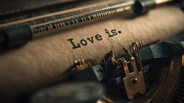 Antique Typewriter Printing "Love is…" on Aged Parchment in Vintage Style