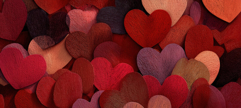 Artistic Abstract Wallpaper with Overlapping Red Hearts and Soft Textures