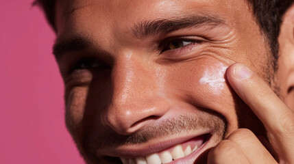 Fototapeta premium A man is applying makeup to his face