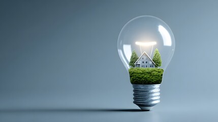 LED-Lampe mit Miniaturlandschaft als kreatives Nachhaltigkeitssymbol
