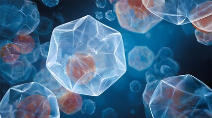 Transparente polygonale Zellenstruktur in blauer Mikrowelt
