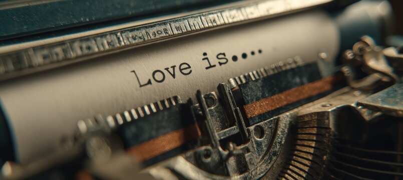 Close-Up of Typewriter Platen with "Love is..." in Vintage Cinematic Tone