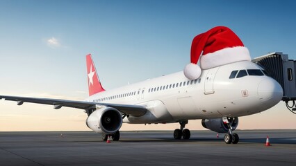 Obraz premium The scale of the oversized Santa hat provides a humorous juxtaposition against the sleek, technical design of the plane.