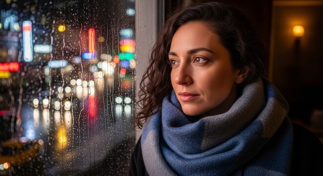 The profile portrait captures the serene face of a girl looking outward during a quiet, cold weather moment. - Powered by Adobe