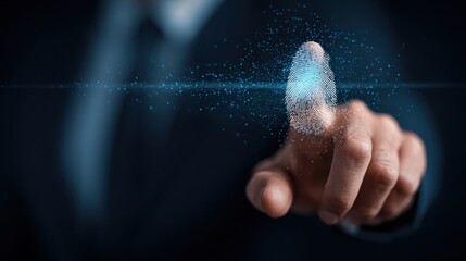Fingerprint scan with futuristic digital data stream