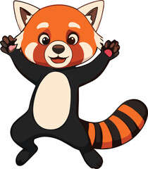Cute Jumping Red Panda Cartoon Character with Happy Expression in Adorable Kawaii Vector Style