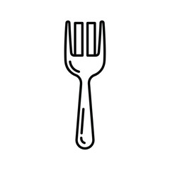 Minimalist line art icon of a dining fork, kitchen utensil for eating meals and food preparation