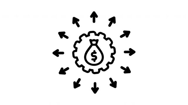 A graphic of a dollar sign with arrows pointing to it. The arrows are pointing in different directions, creating a sense of movement and energy. Concept of wealth and prosperity