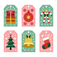 Christmas Gift Tag Collection with Colorful Holiday Elements and Seasonal Decorative Designs