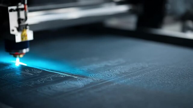 Medium shot of a 3D laser engraving machine creating detailed signage on a smooth plastic surface highlighting precision and depth in the branding process.