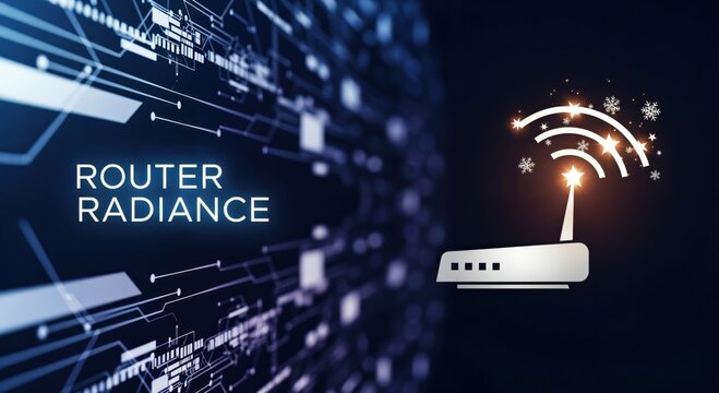 Router Radiance: Glowing Wireless Network Device with Festive Winter Theme and Digital Circuit Background