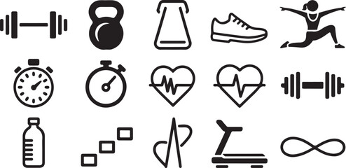 Fitness and Wellness Icons Set for Workout and Healthy Lifestyle Promotion Concept
