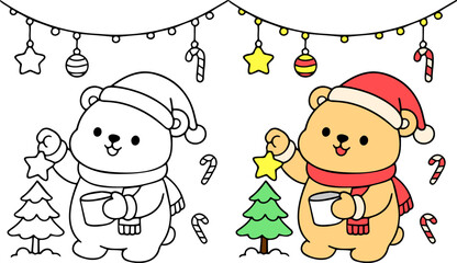 Cozy winter christmas bear coloring pages for kids fun holiday activities in a playful winter wonderland engaging line art for creative expression