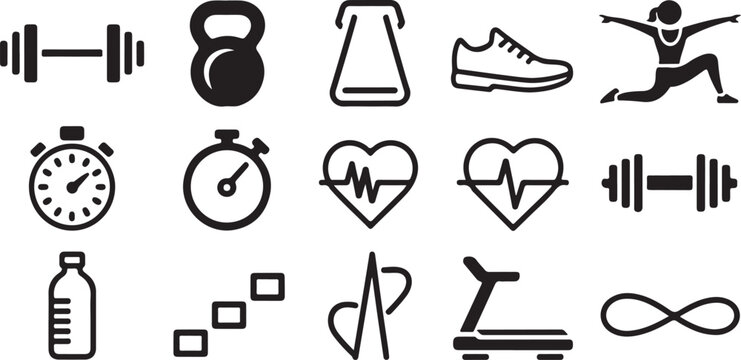 Fitness and Wellness Icons Set for Workout and Healthy Lifestyle Promotion Concept