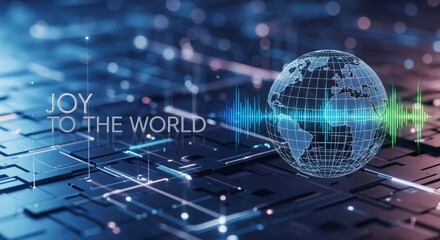 JOY TO THE WORLD - Global Digital Communication and Festive Message on a Futuristic Circuit Board Background
