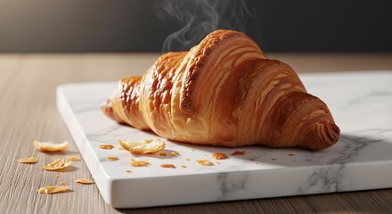 Croissant on White Marble Slab