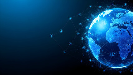 Digital earth globe with glowing connections and data flow background