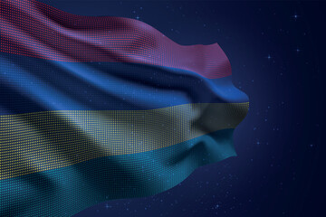 Mauritius digital LED waving flag on dark starry background